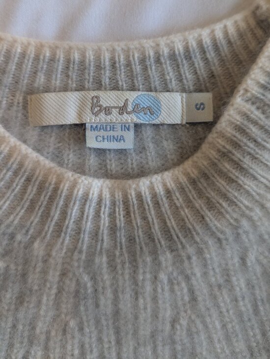 Boden Cashmere Light Gray Sweater Crew Neck Ribbed | S - Picture 5 of 6